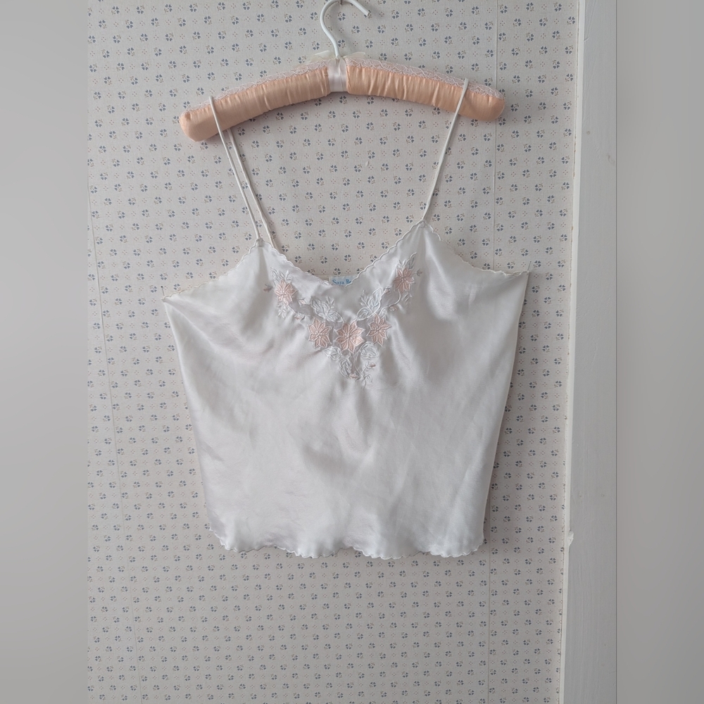 Sara Beth Camisole Slip Top L Vintage Peach Floral Embroidered Y2K Coquette
